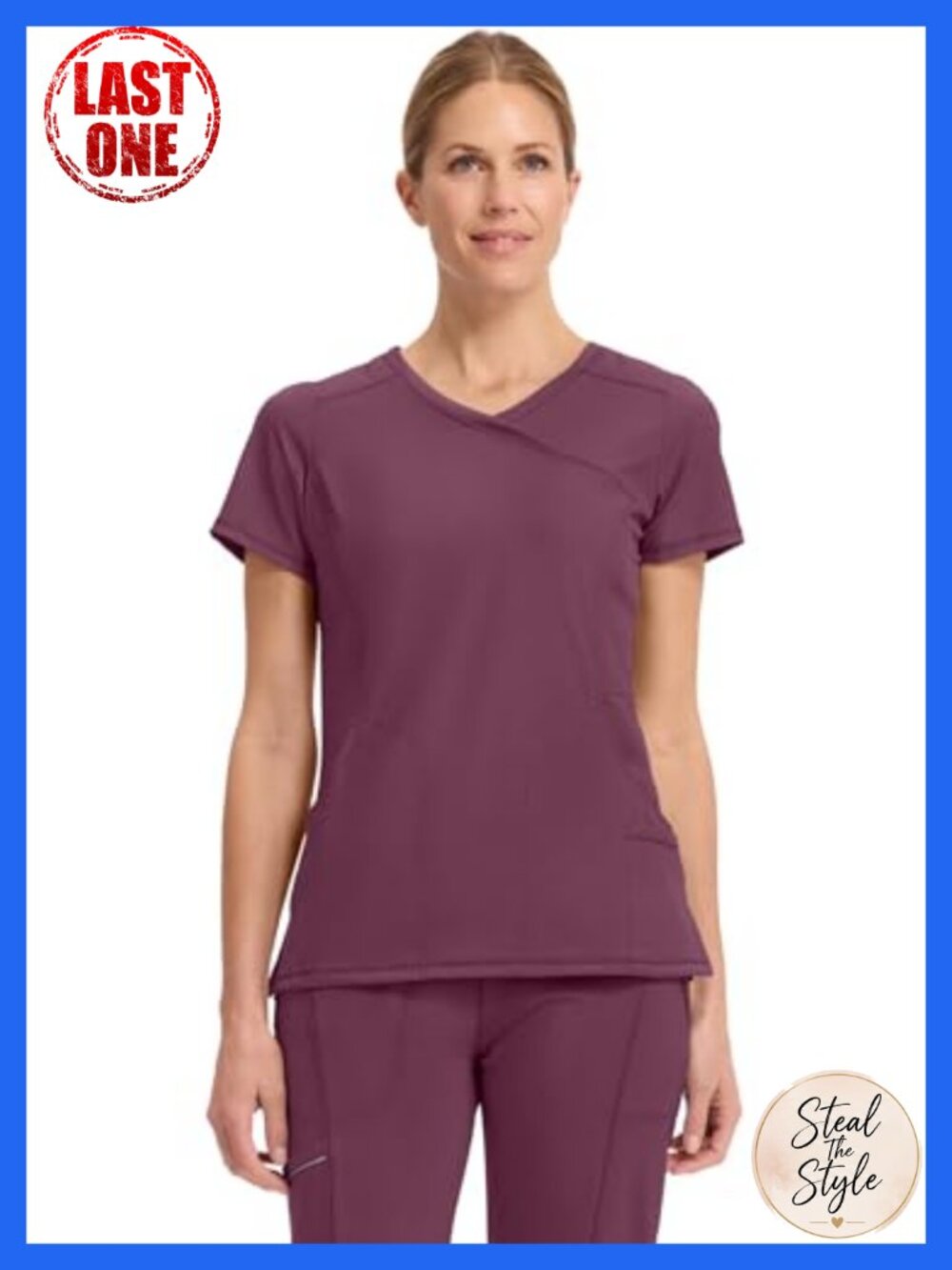 Womens Mock Wrap Scrub Top Four-Way Stretch Medical Work Shirt